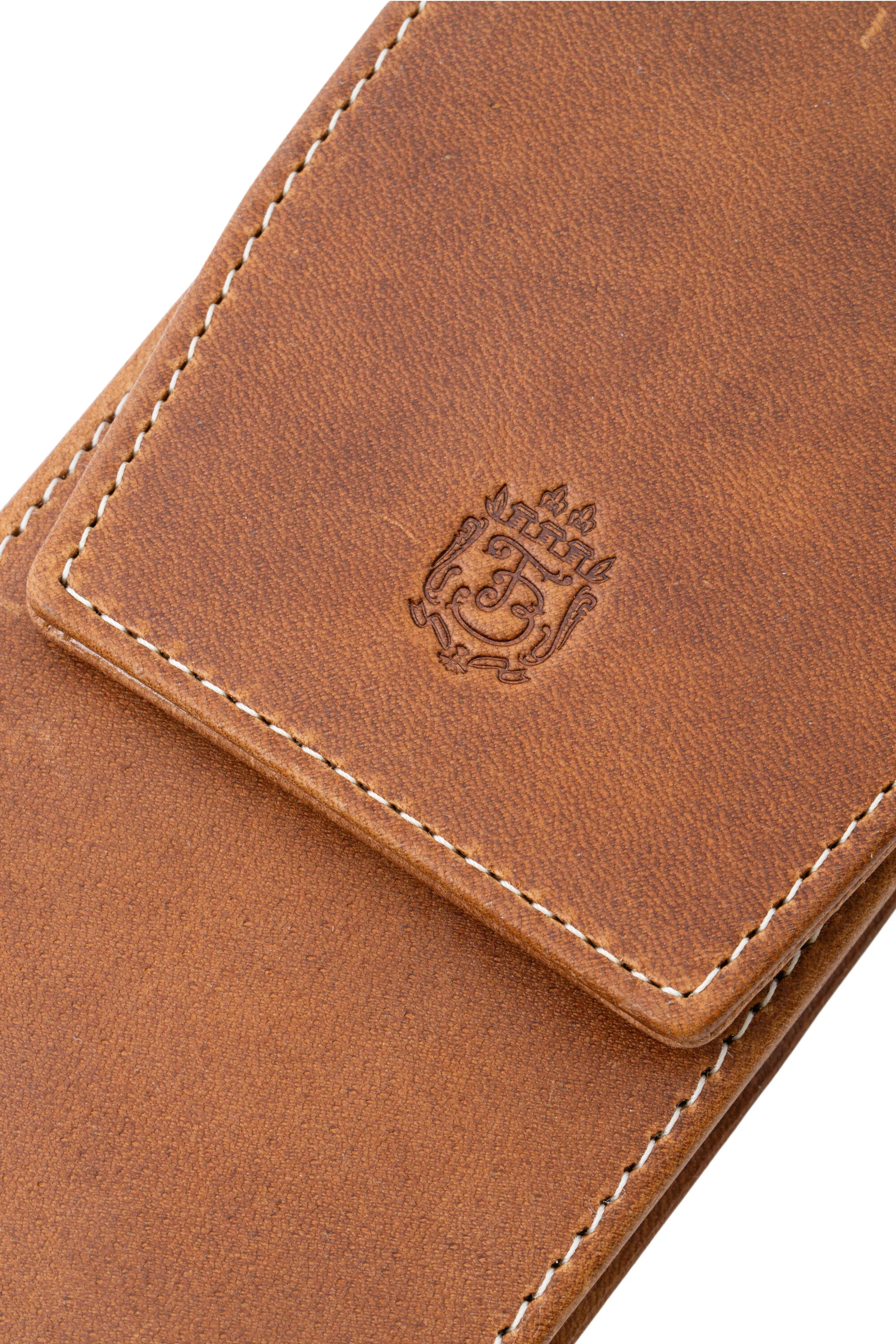 3-Pen Saddle Brown Montecristo Full-Grain Leather Pen Case - Image 7