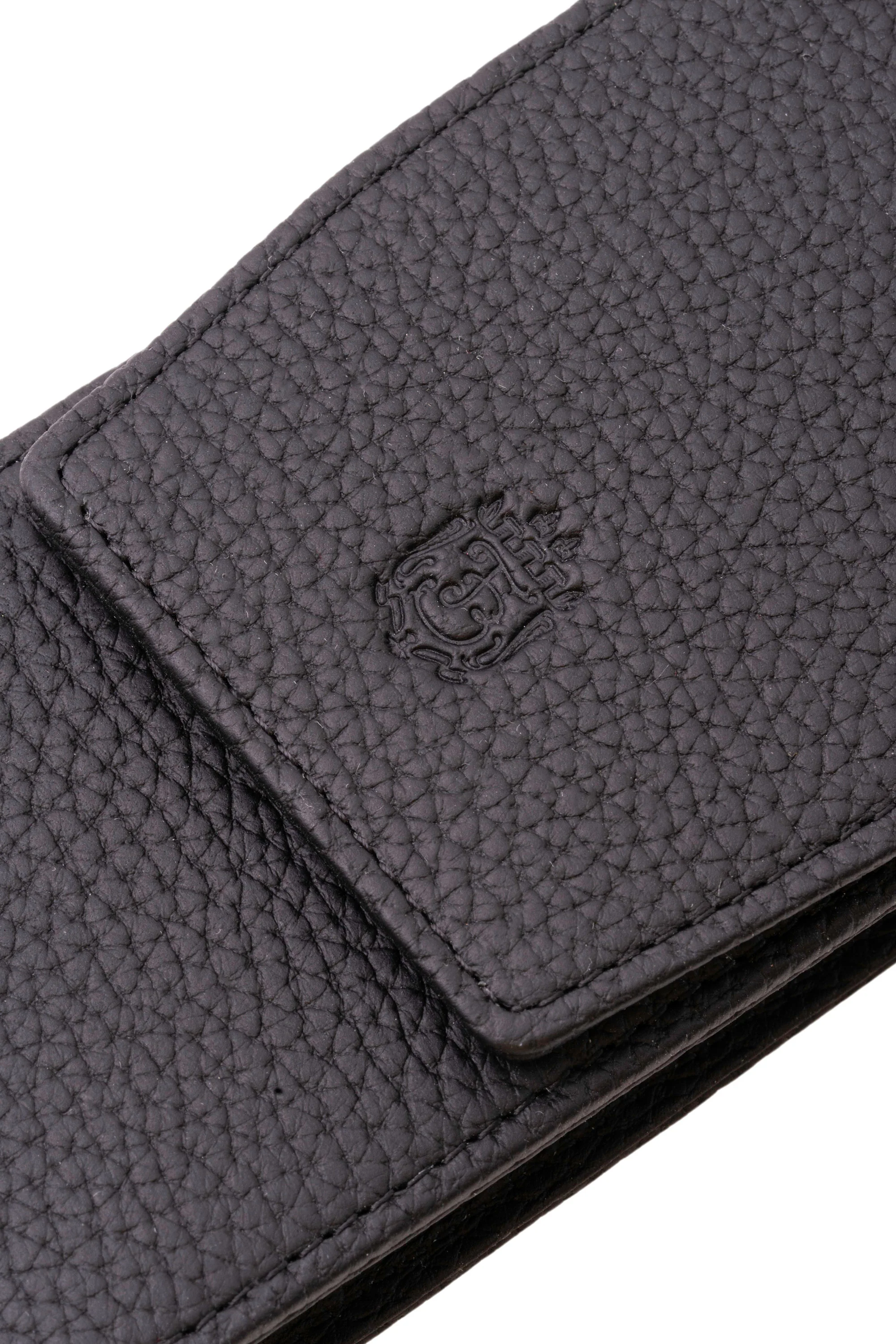 3-Pen Black Full-Grain Calf Togo Leather Pen Case - Image 3