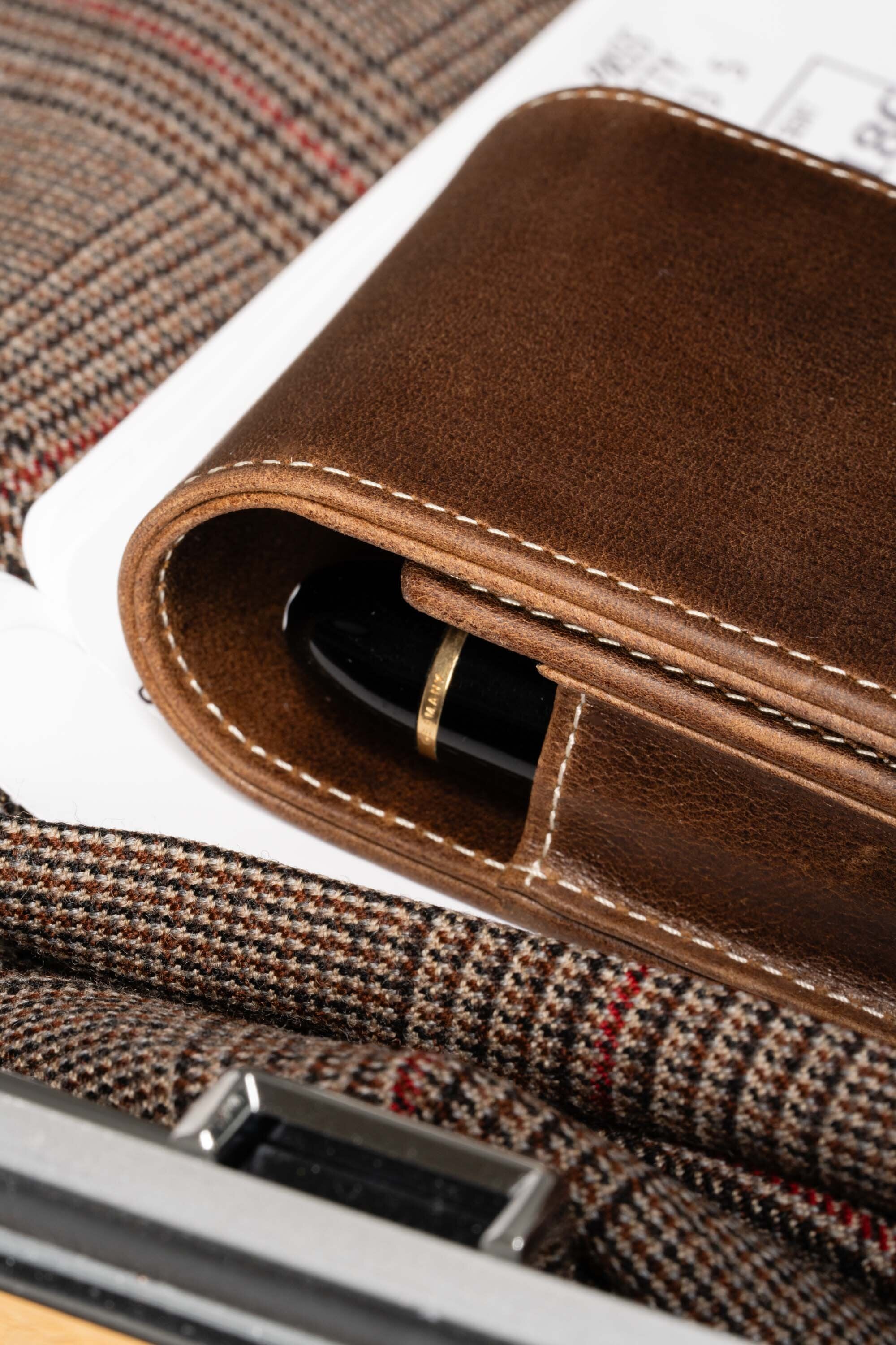 3-Pen Antique Mahogany Full-Grain Leather Pen Case - Image 3