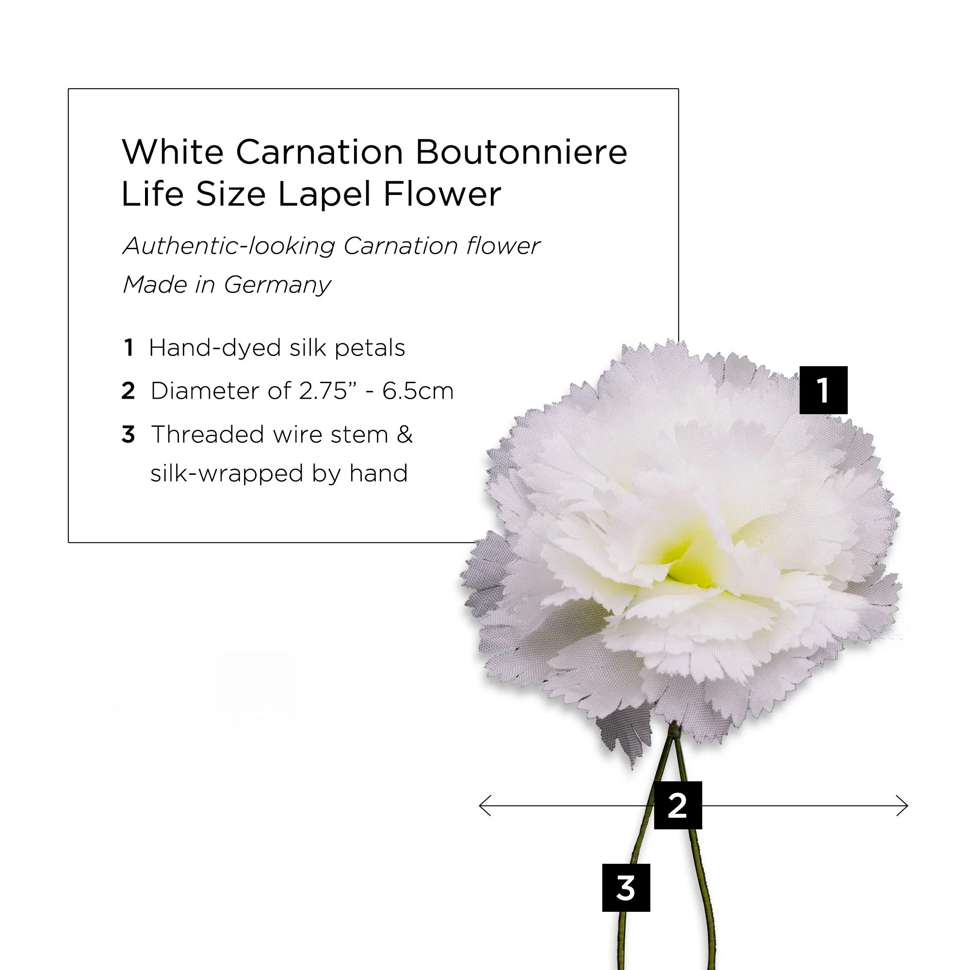 Life-Size White Carnation Boutonnière Flower - Image 3