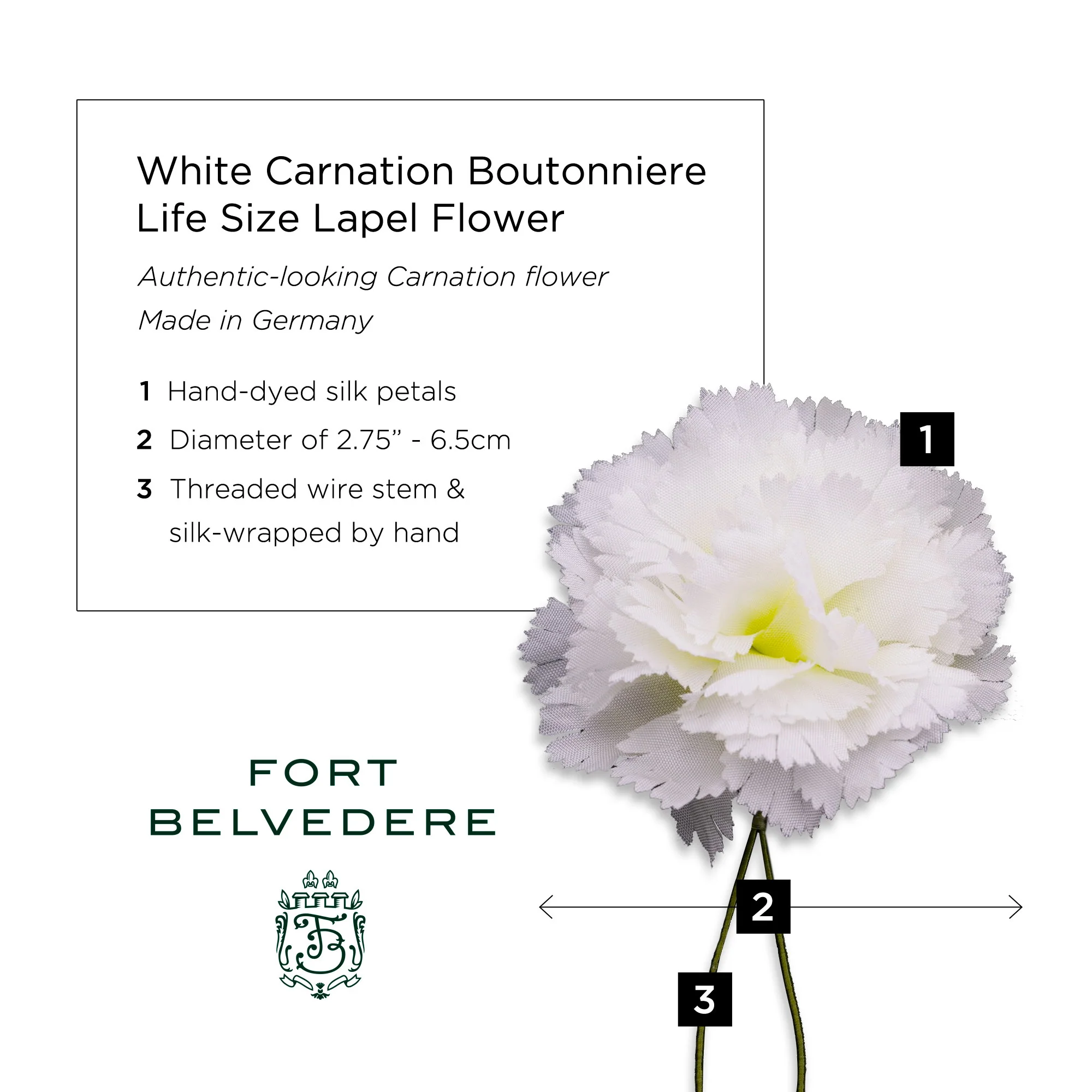 Mini White Carnation Silk Boutonnière Flower - Image 10