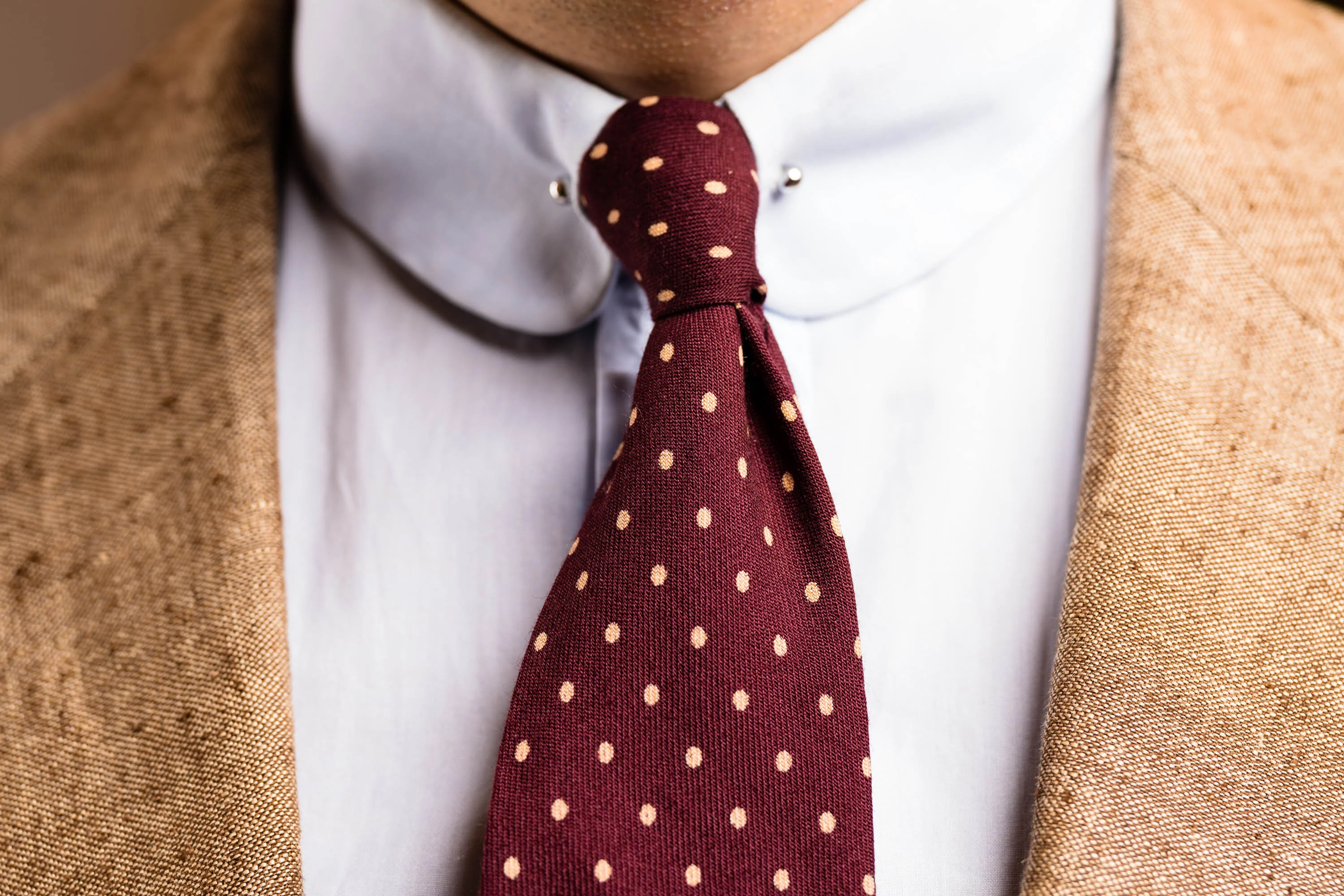 Burgundy Polka Dot Wool Challis Tie - Image 10