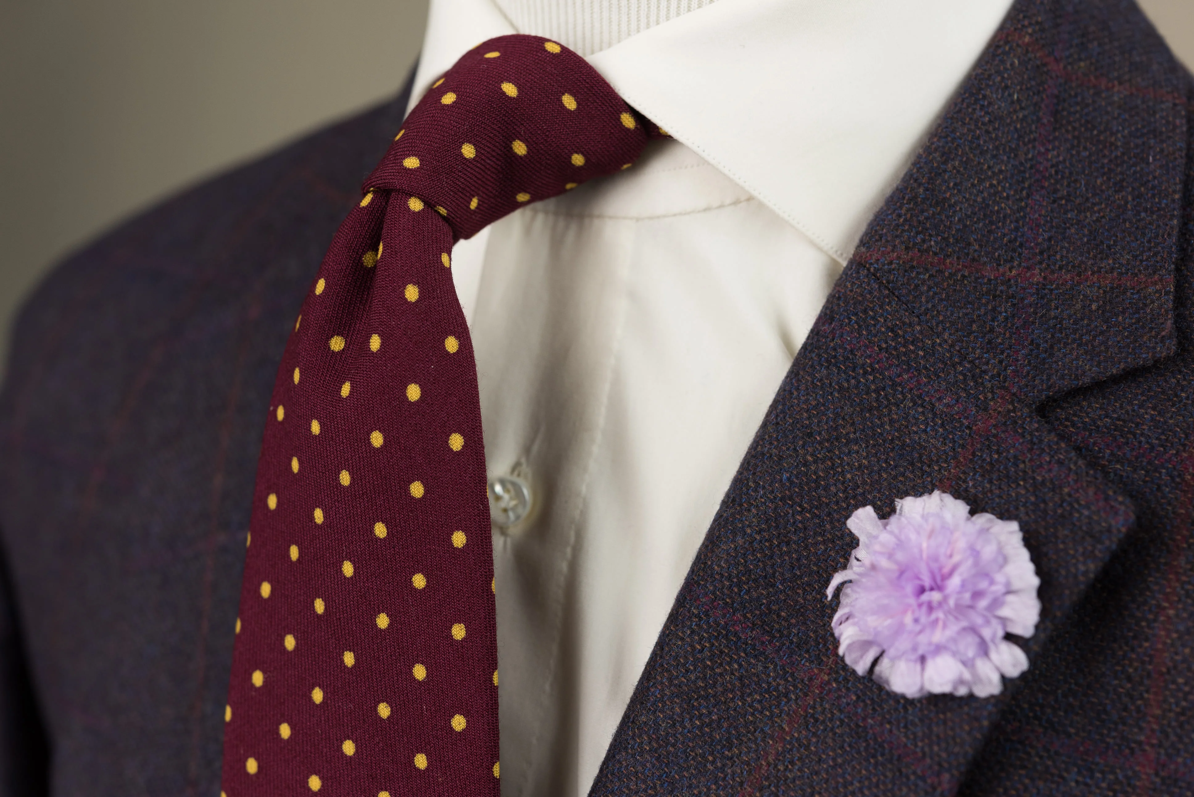 Burgundy Polka Dot Wool Challis Tie - Image 7