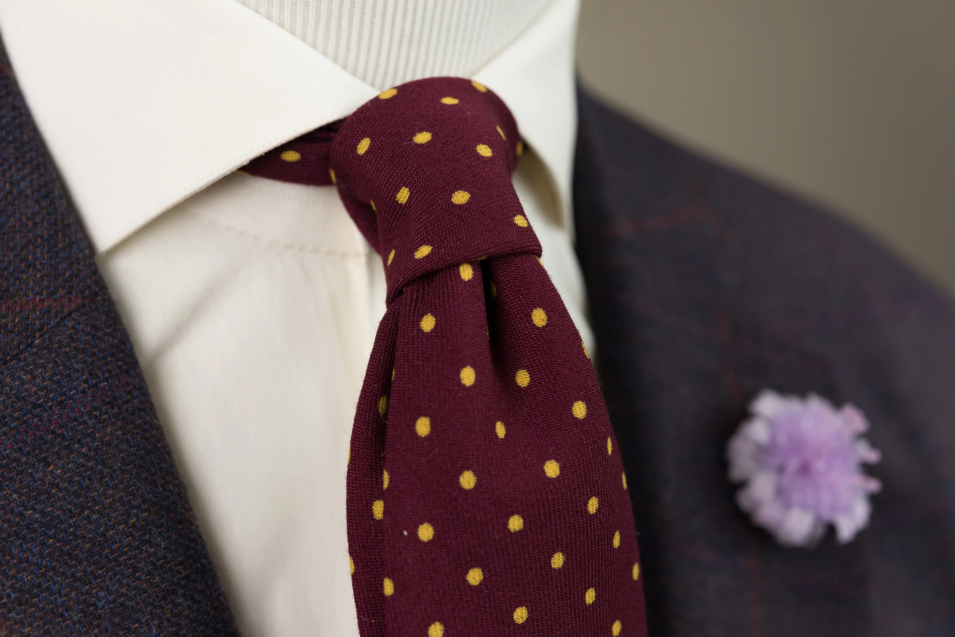 Burgundy Polka Dot Wool Challis Tie - Image 8
