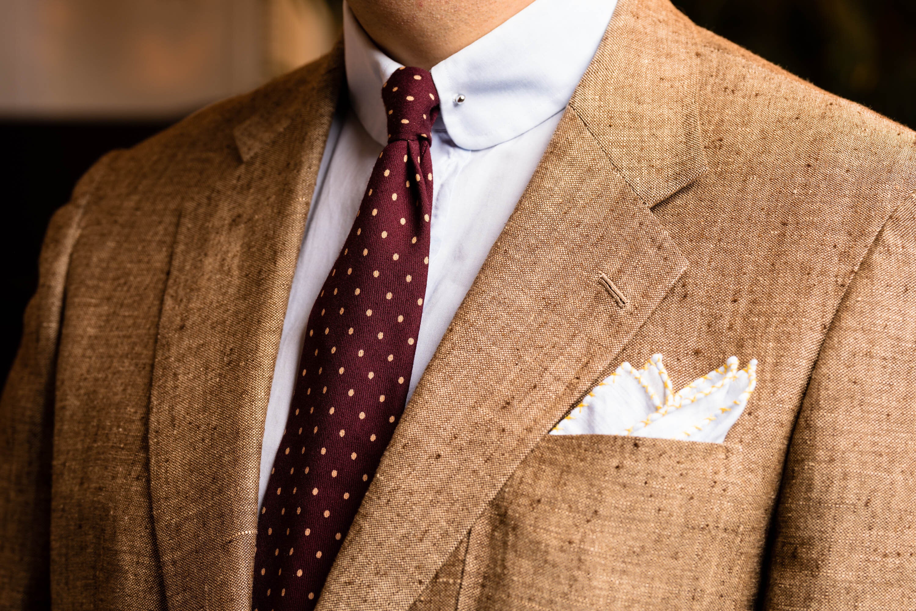 Burgundy Polka Dot Wool Challis Tie - Image 9