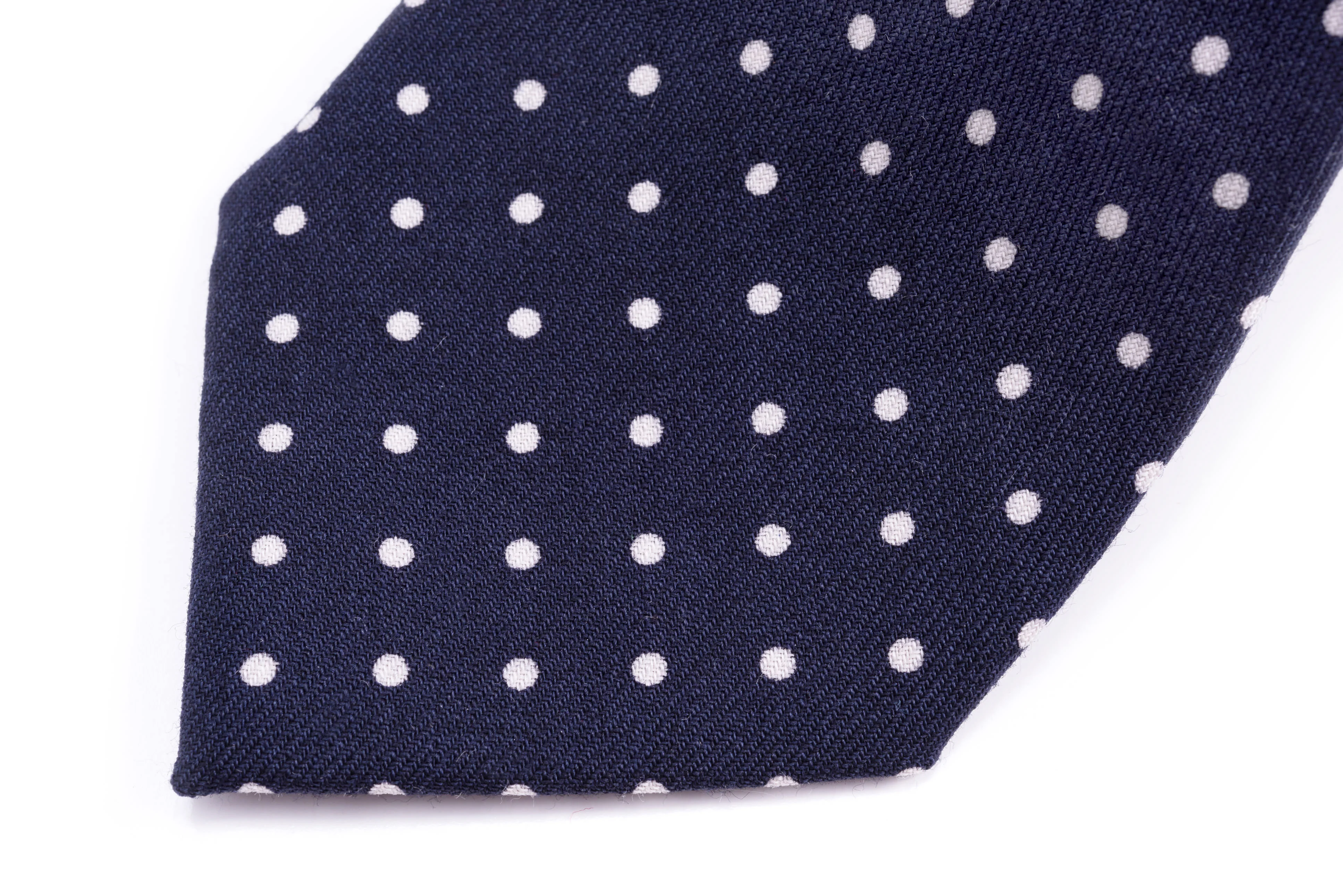 Navy & White Polka Dot Wool Challis Tie - Image 3