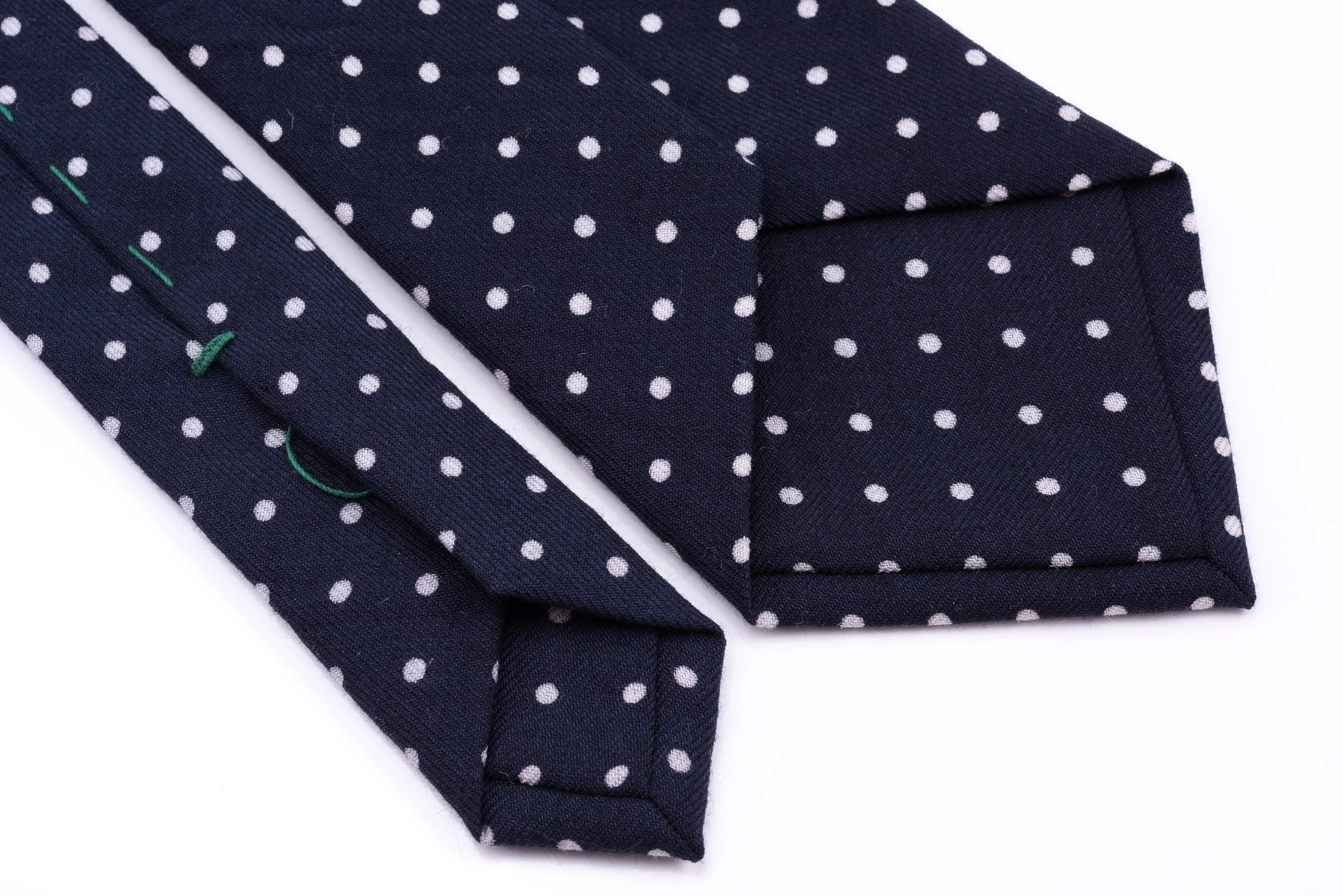 Navy & White Polka Dot Wool Challis Tie - Image 6
