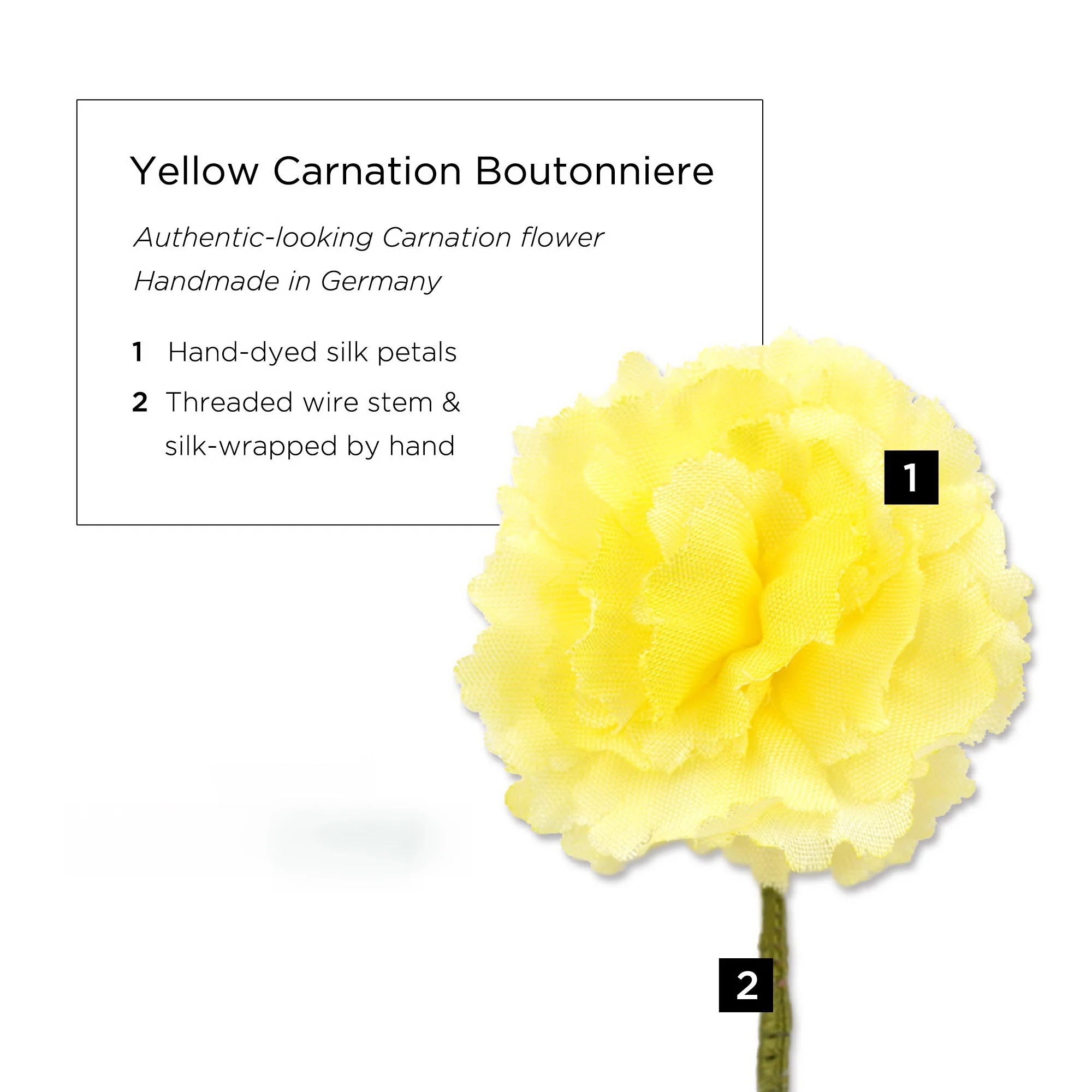 Mini Bright Yellow Carnation Silk Boutonnière Flower - Image 3
